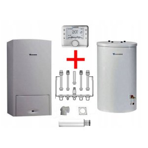 Junkers Bosch PAKIET <br>CERAPUR SMART ZSB 24-5C + zasobnik WST120-5O + płyta podłączeniowa +<br> regulator CW400 + zestaw do szachtu AZB616 + czujnik c.w.u<br> kod produktu: 8734100512