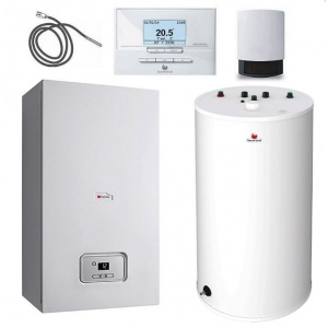 Saunier Duval PAKIET <br>Thelia Condens AS 18-A / AS 25-A / AAS 30-A + zasobnik <br>+ regulator EXACONTsensor automatyki pogodowej + czujnik NTC temp.zas.